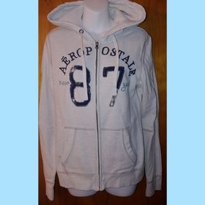 Y2K Aeropostale beige hoodie sweatshirt with zipper and graphic lettering